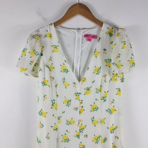 New Betsy Johnson Lemon Drop Floral Floral Button Up Maxi Sheath Dress - Picture 3 of 13